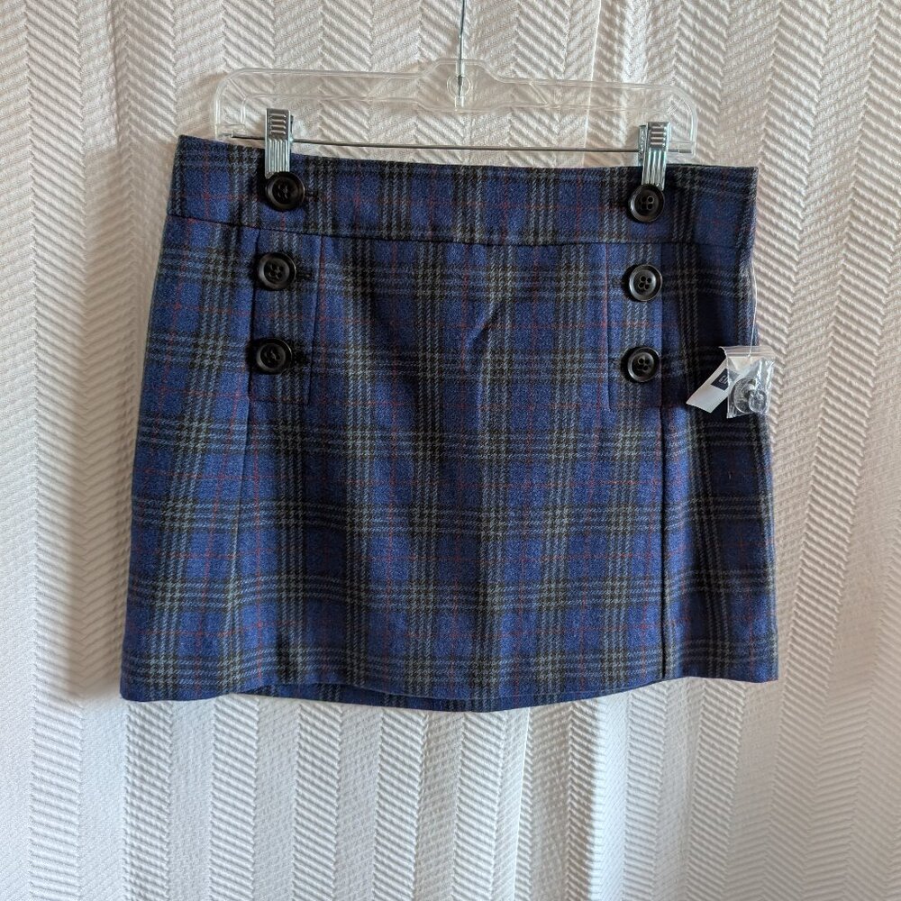 GAP Blue Plaid Mini Skirt Wool Blend Size 8 Dark Academia Preppy Classic NWT